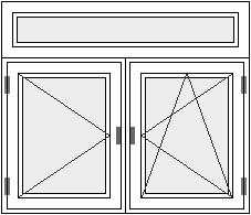 Окно двустворчатое с глухой и поворотно-откидной створками, с неподвижной верхней частью Двустворчатое,Н - ПО, с неподвижной верхней частью